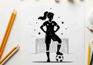 Silhouette of a female soccer player in action pose