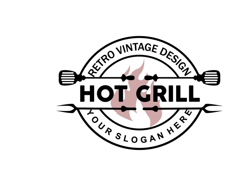 Barbeque Logo, Hot Grill Design With Fire And Spatula