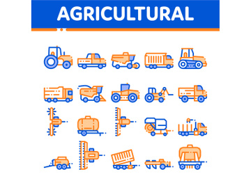 Agricultural Vehicles Vector Thin Line Icons Set preview picture