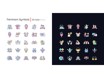 Feminism symbols light and dark theme RGB color icons set preview picture