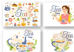 14 Tea Time Vector Illustration