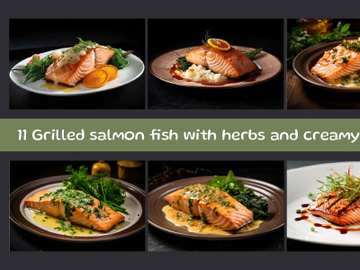 Grilled salmon fish with herbs and creamy sauce preview picture