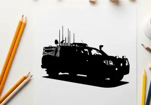 Silhouette of a rugged off road vehicle with communications equipment