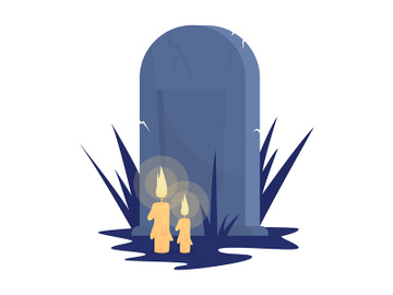 Gravestone with candles semi flat color vector object preview picture
