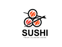 Sushi Logo, Japanese Food Sushi Seafood Vector