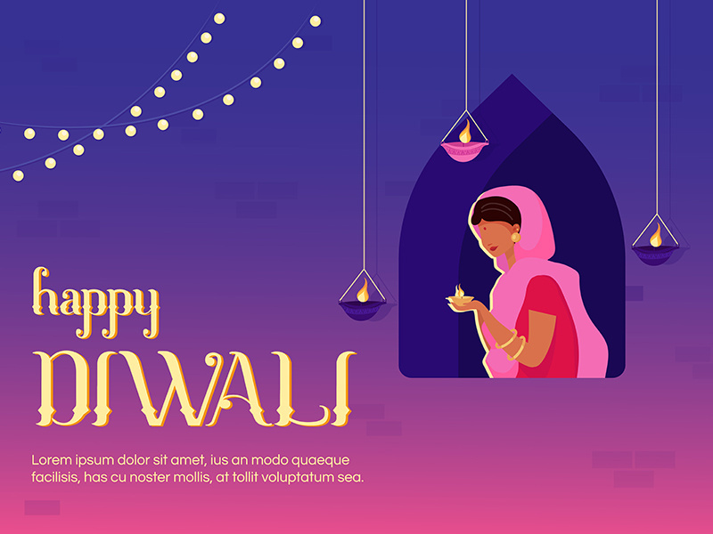 Happy Diwali banner flat vector template