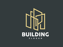 Building Logo, Vector For Building Construction, Premium Simple Line Design