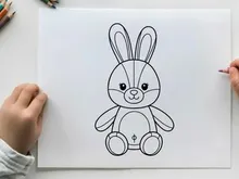 Cute white bunny sitting flat design vector illustration