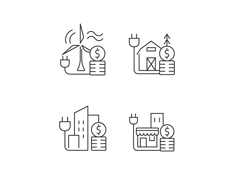 Electricity cost linear icons set