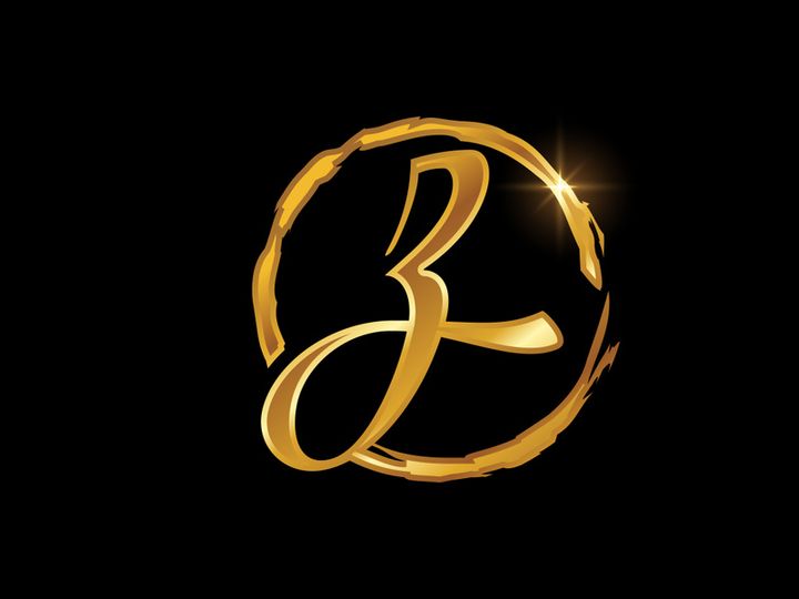Golden color English hand-drawn alphabet in a brush circle on black background