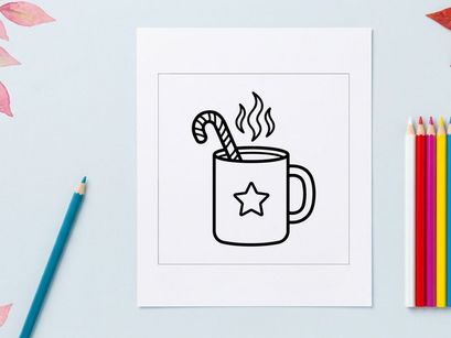 Mug cokelat panas dengan pengaduk permen tongkat dan uap untuk perayaan Natal yang meriah
