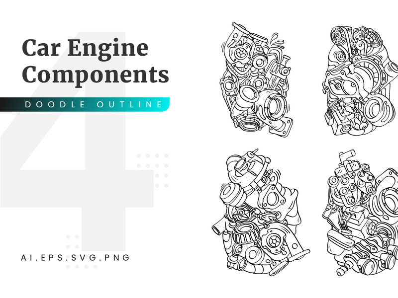 Car Engine Components doodle