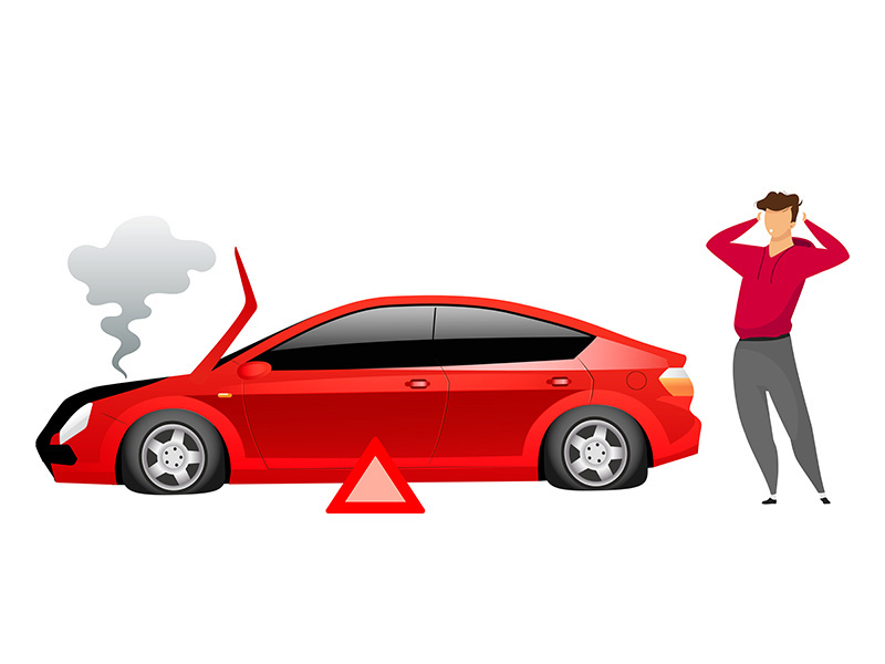 Guy standing by broken car flat color vector faceless character