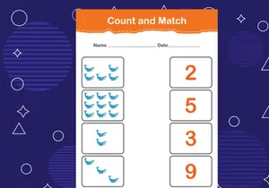 10 Pages Count and match with the correct number. Matching education game. Count how many items and choose the correct number