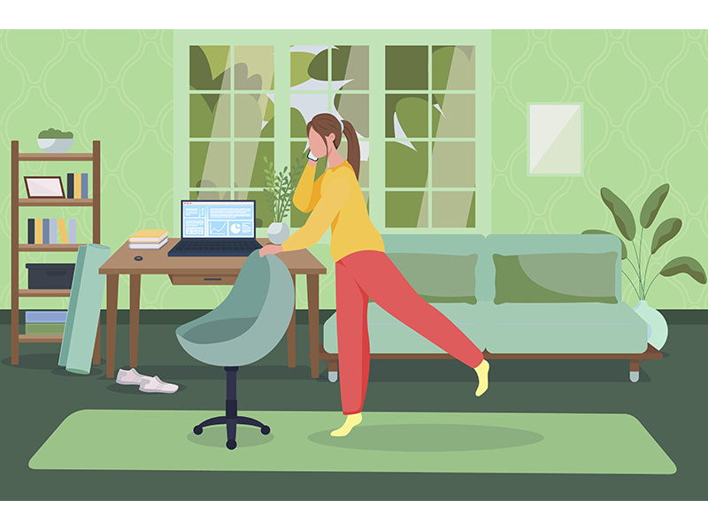 Home office flat color vector illustration