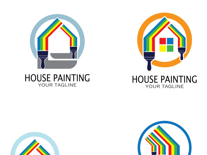 logo icon illustration house paint with a blend of brushes and rollers for house wall paint design, minimalist house, painting, interior, building, property business, wallpaper, vector concept