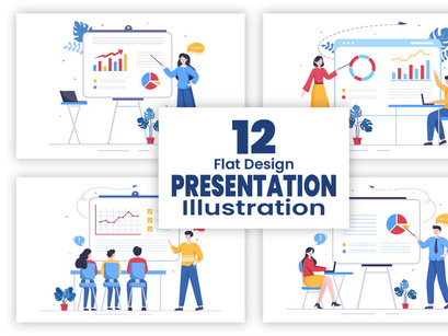 12 Presentation Marketing Planning Cartoon Illustration