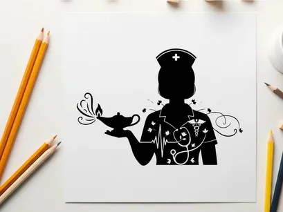 Nurse silhouette with magic lamp vector illustration