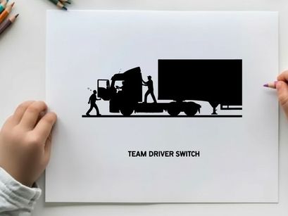 Silhouette of team driver switch with truck and trailer
