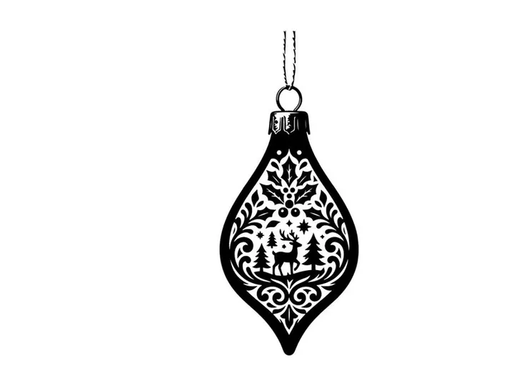 Elegant Christmas ornament with intricate black and white design