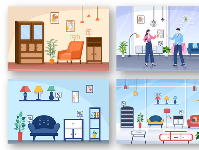 17 Home Furniture Flat Design Illustration