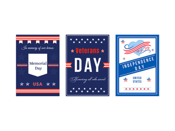 American holiday poster flat vector templates set preview picture