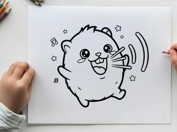 Cute hamster singing music notes vector illustration preview picture