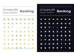 Banking flat gradient color ui icons set for dark, light mode preview picture