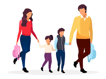 Young parents with schoolchildren flat vector illustration preview picture