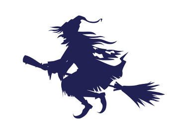 Witch riding broom semi flat color vector character preview picture