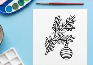 Garis seni pohon cemara dengan ikon seni garis ornamen gantung hias