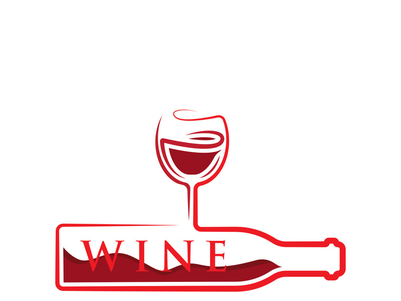 Wine bottle and glass logo design icon