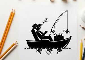 Silhouette of a man fishing in a boat silhouette