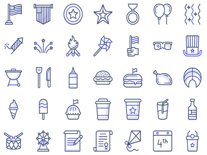 Set of 4th july Colored Line Icons