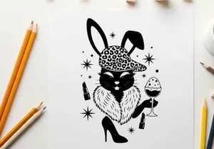 Silhouette of a stylish bunny in a hat and high heels