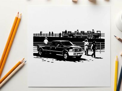 Silhouette of a pickup truck and people at an outdoor event