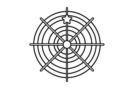 Minimalist star target symbol on concentric circles. Precision crosshair design for accuracy and focus testing.