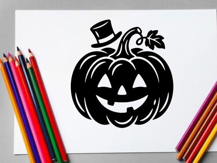 Halloween Pumpkin with Jack-o'-Lantern Face and Top Hat