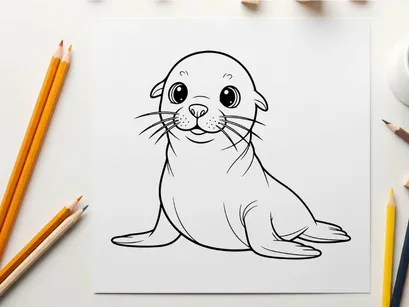 Cute cartoon seal sitting smiling vector illustration flat design