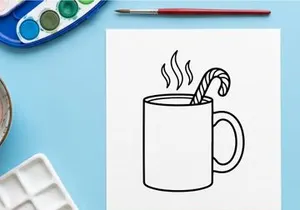 Steaming hot coffee mug with candy cane stirrer for festive Christmas morning celebration
