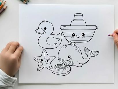 Cute sea animals soap boat vector illustration flat design