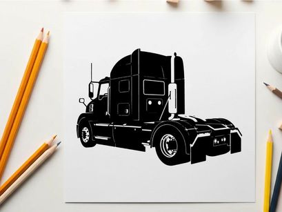 Silhouette of a semi truck with sleeper cabin