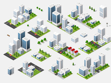 Isometric set 3D city