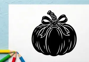 Black and white pumpkin illustration for Halloween or autumn decor