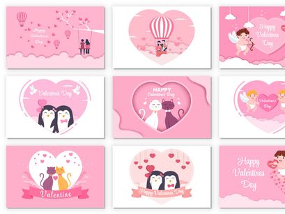 25 Happy Valentine's Day Flat Design Illustration