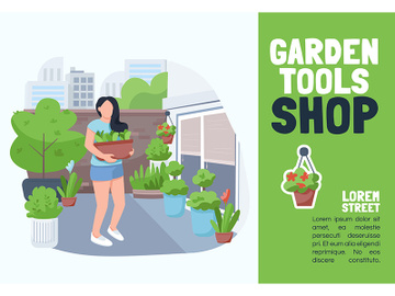 Garden tools shop banner flat vector template preview picture