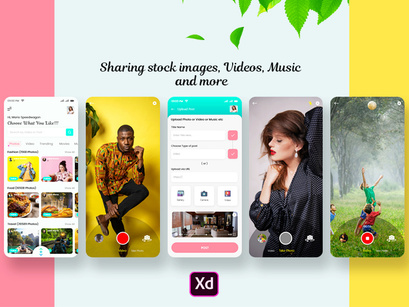 Sharing Stock Images, Videos and Music mobile app UI Kit