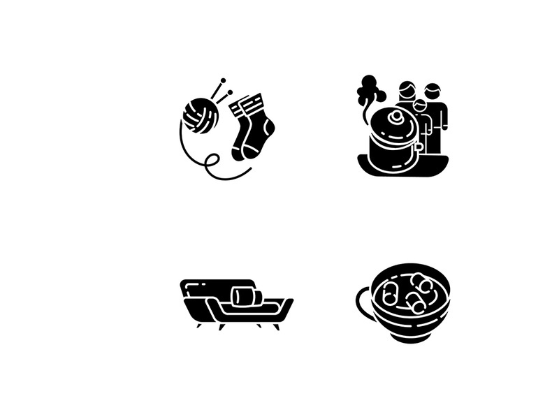 Hyggelig time black glyph icons set on white space