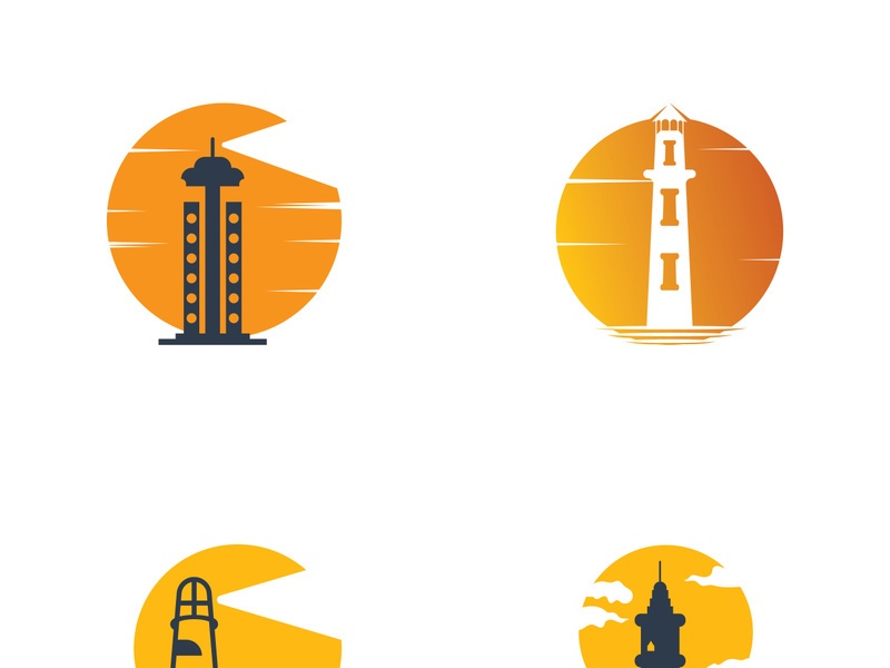 Lighthouse icon logo and vector illustration beacon tower design vintage symbol