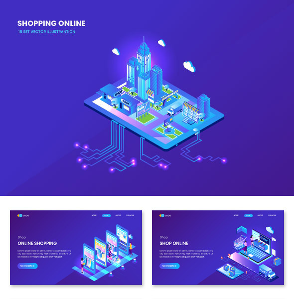 30 Vectors Shopping Isometric Concept Landing Page